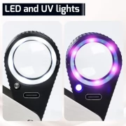 Бижутерска лупа, 30х увеличение, презареждаема батерия, UV и LED осветление Бижутерска лупа, 30х увеличение, презареждаема батерия, UV и LED осветление GEM-430
