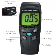 Уред за измерване на слънчева енергия и радиация Solar Power Meter BTU/(ft2*h) W/m2 Radiation Energy Cell Tester T206 eTop