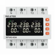 Reletek RPVA3-63A трифазен защитен модул за напрежение и ток 3P+N 50–450V до 63A DIN монтаж RPVA3-63A Reletek