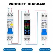 Мини автоматична защита по напрежение и ток AC220V, 63A Мини автоматична защита по напрежение и ток AC220V, 63A TCVP1-63VA Taxnele