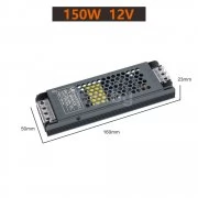 Захранване за LED лента 12VDC, 150W, 12.5А, Метален тънък корпус S-150W-12V