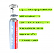 Презареждаема li-ion батерия АА 1.5V, 12800mAh, USB Type C, 2 бр. AA-12800 Daweikala