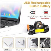 LED Челник с магнит, 300 lm, USB зареждане, XPE + COB LED828