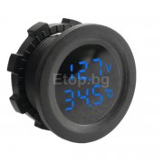 Водоустойчив цифров волтметър 12 - 24V и термометър, син цвят VT-BLUE E-ETOP